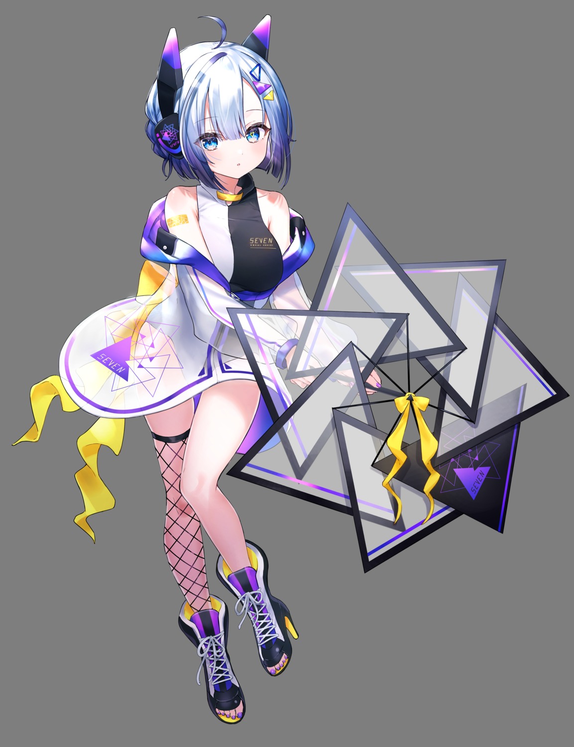fishnets, heels, nekoyashiki_pushio, neutrino, no.7, see_through, skirt_lift, tattoo, thighhighs, transparent_png