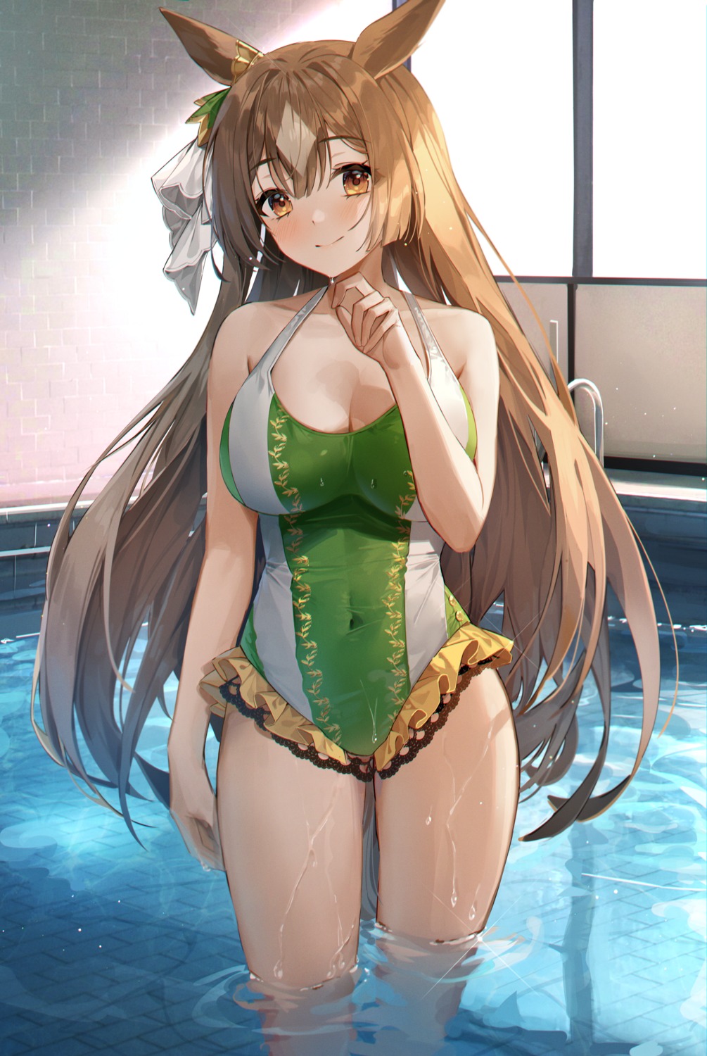 animal_ears, cleavage, minttchocok, satono_diamond_(umamusume), swimsuits, tail, uma_musume_pretty_derby, wet