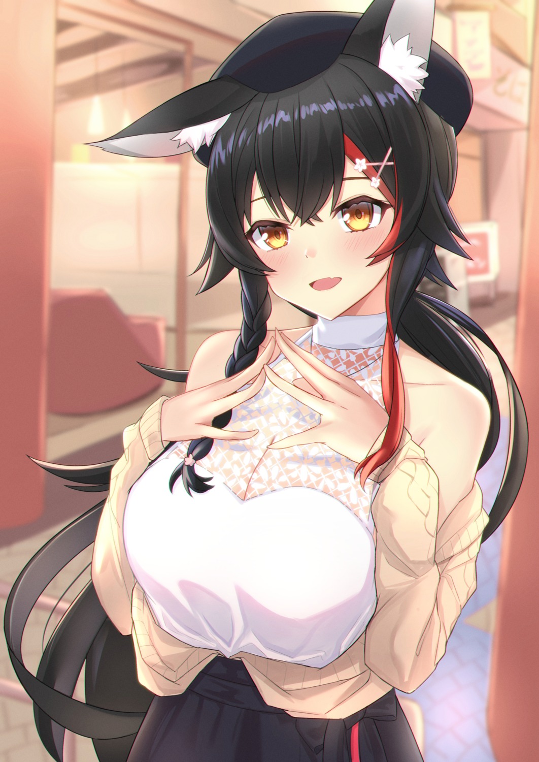 animal_ears, heckler_kai, hololive, hololive_gamers, no_bra, ookami_mio, see_through, sweater