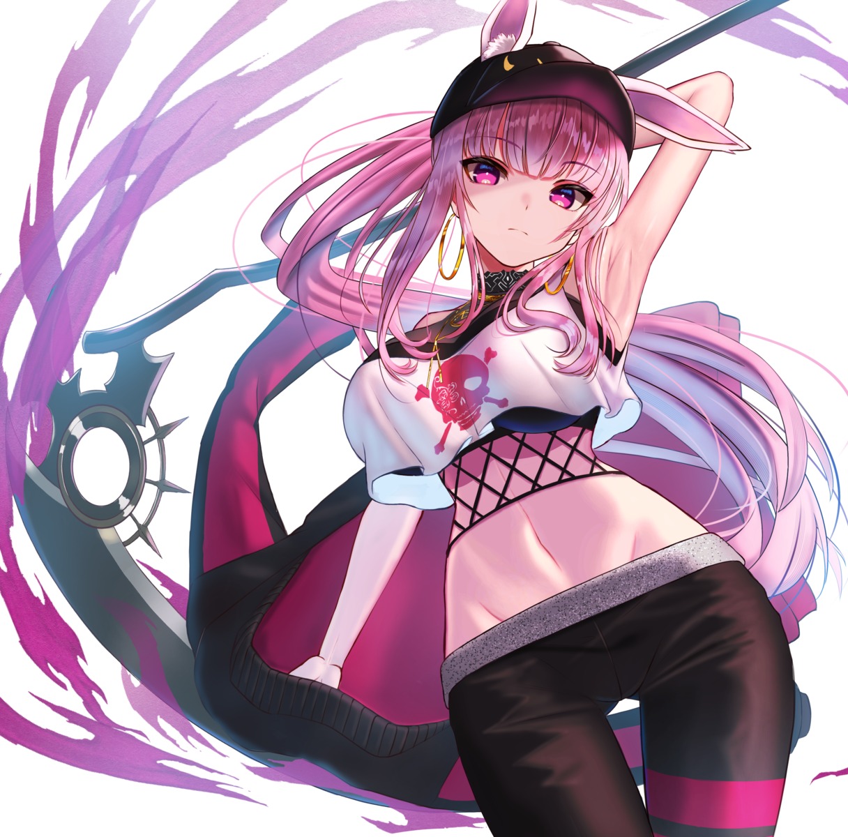 animal_ears, bunny_ears, hololive, hololive_english, inari_(ambercrown), mori_calliope, weapon