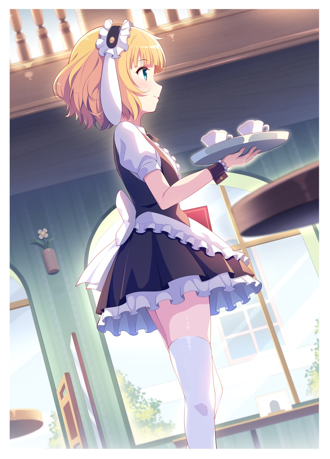 animal_ears, bunny_ears, gochuumon_wa_usagi_desu_ka?, kagami_(galgamesion), kirima_sharo, maid, thighhighs, waitress