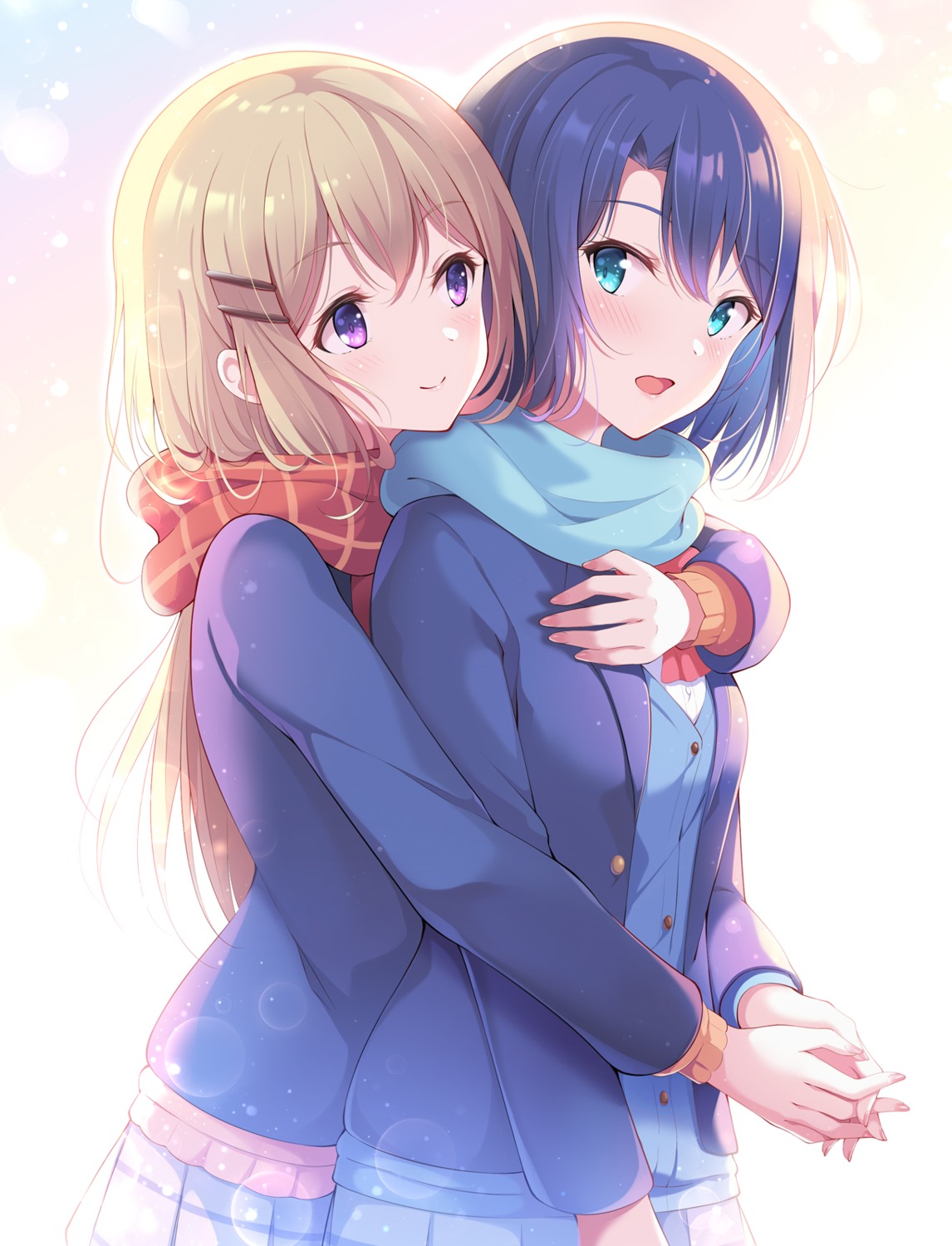 adachi_sakura, adachi_to_shimamura, kagami_(galgamesion), seifuku, shimamura_hougetsu, sweater, yuri