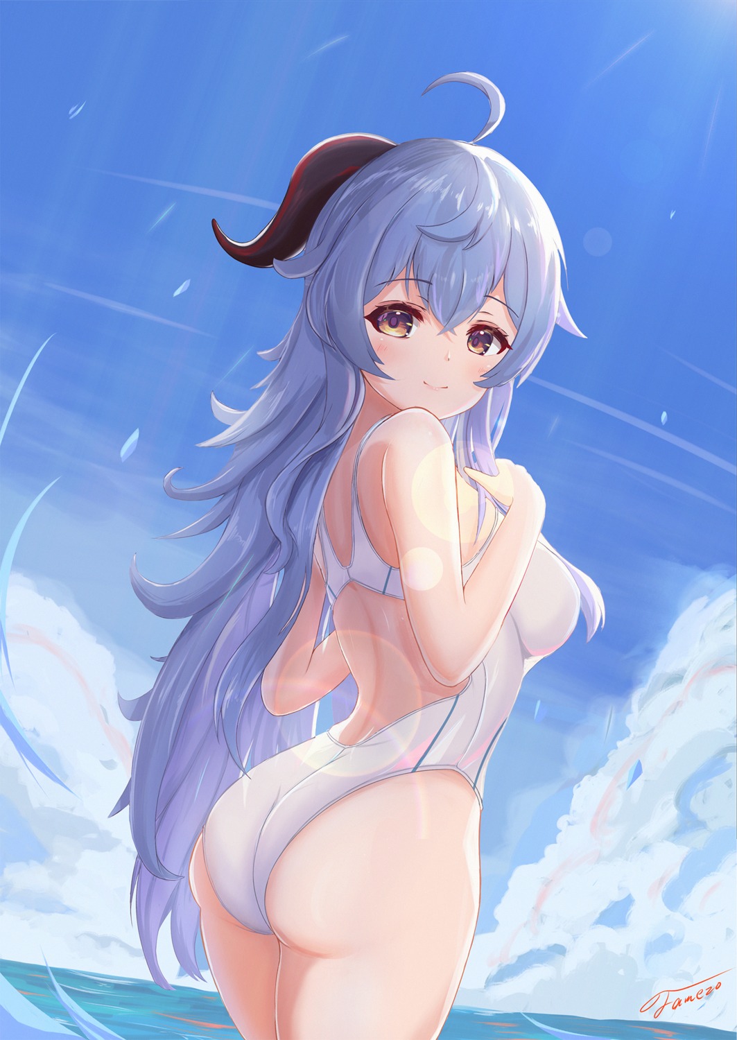 ass, ganyu, genshin_impact, horns, swimsuits, unishaho