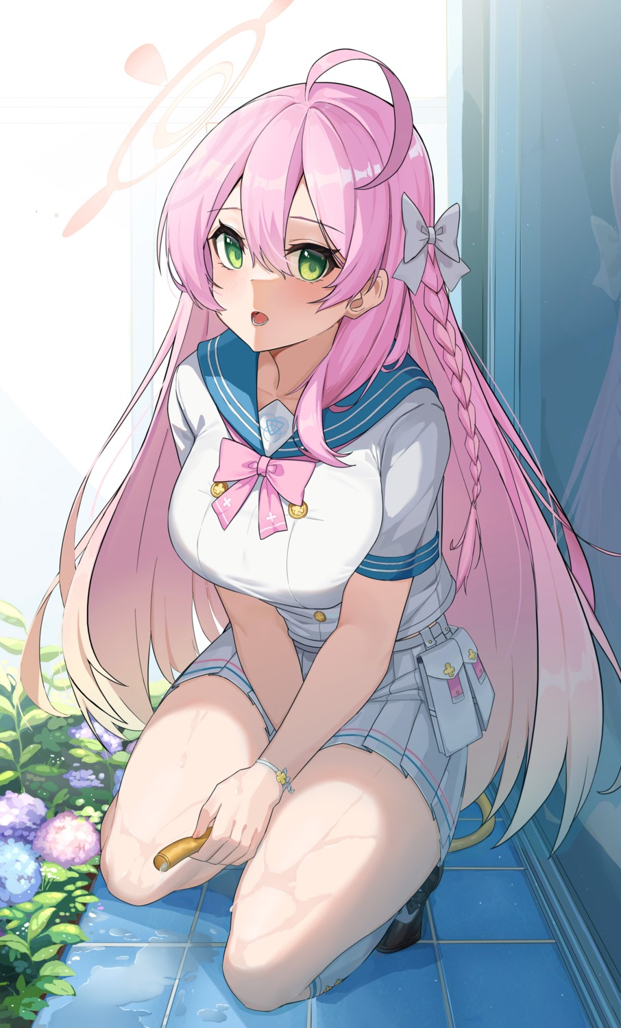 blue_archive, halo, seifuku, urawa_hanako, wet, xubai