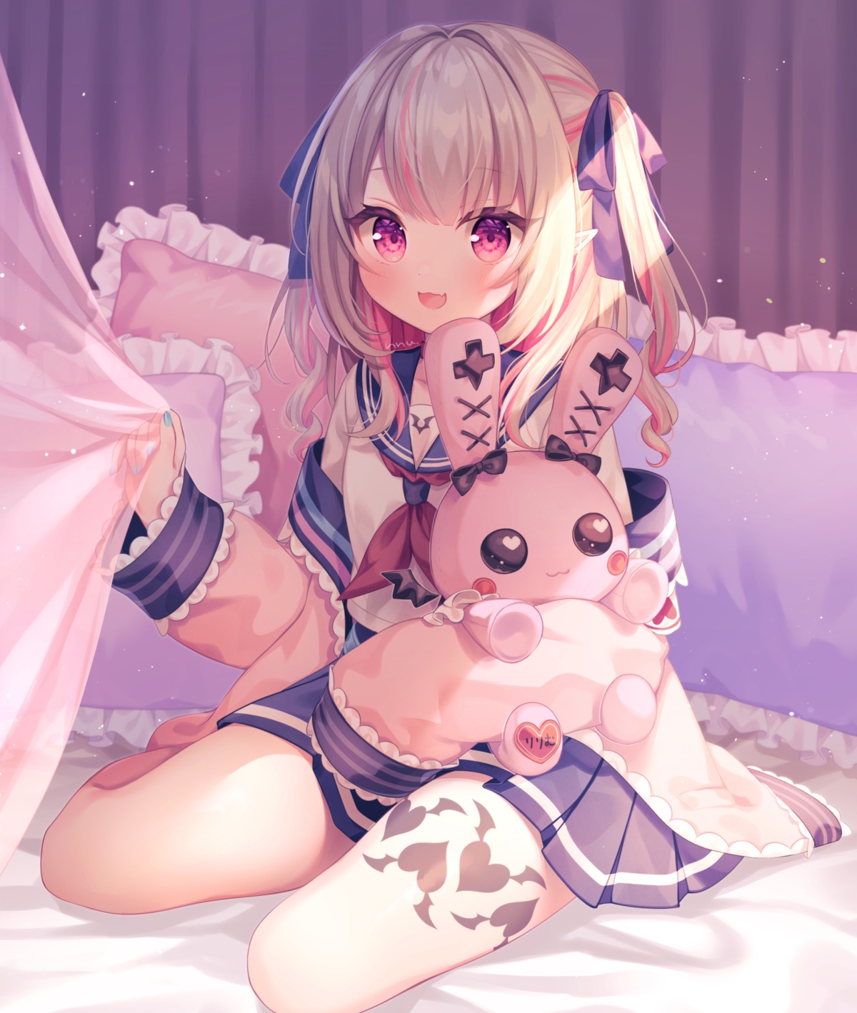 komachi_pochi, makaino_ririmu, nijisanji, nijisanji_gamers, pointy_ears, seifuku, tattoo