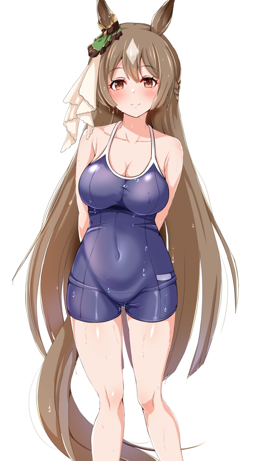 animal_ears, raindrop746079, satono_diamond_(umamusume), school_swimsuit, swimsuits, tail, uma_musume_pretty_derby, wet, wet_clothes