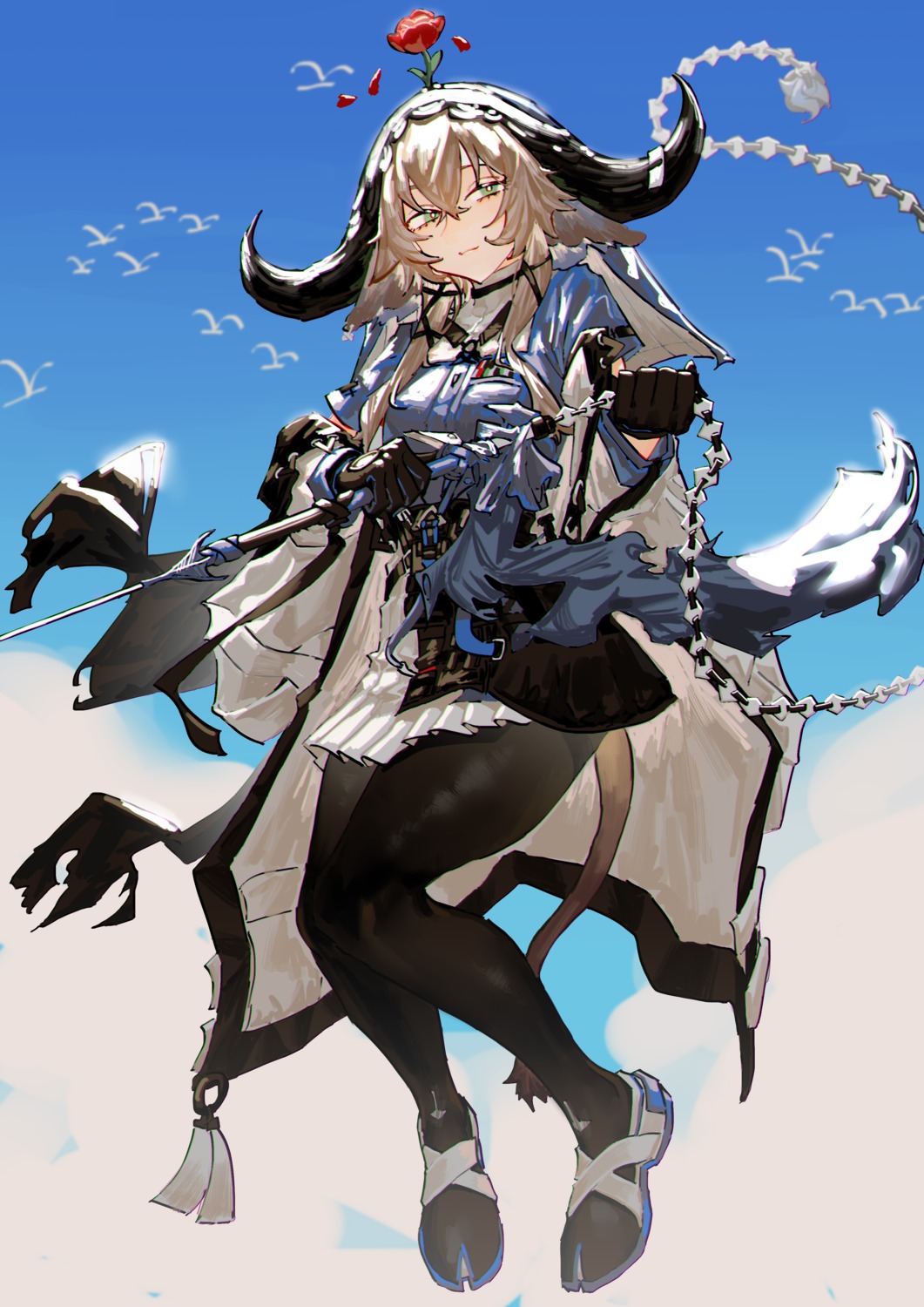 animal_ears, arknights, horns, pallas_(arknights), pantyhose, renxzd, tail