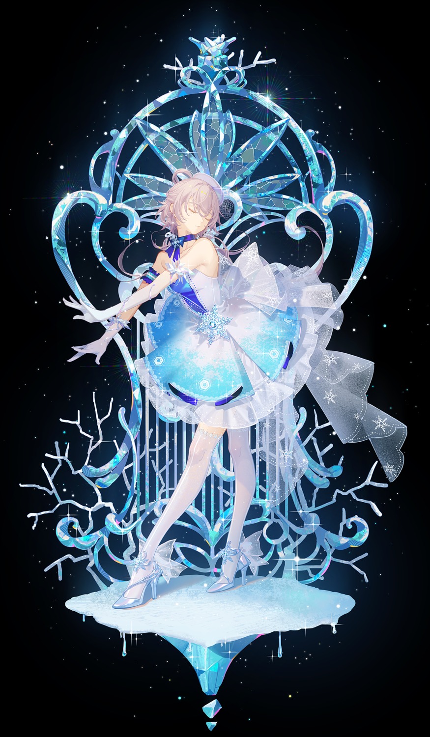 dress, heels, luo_tianyi, skirt_lift, thighhighs, tidsean, vocaloid