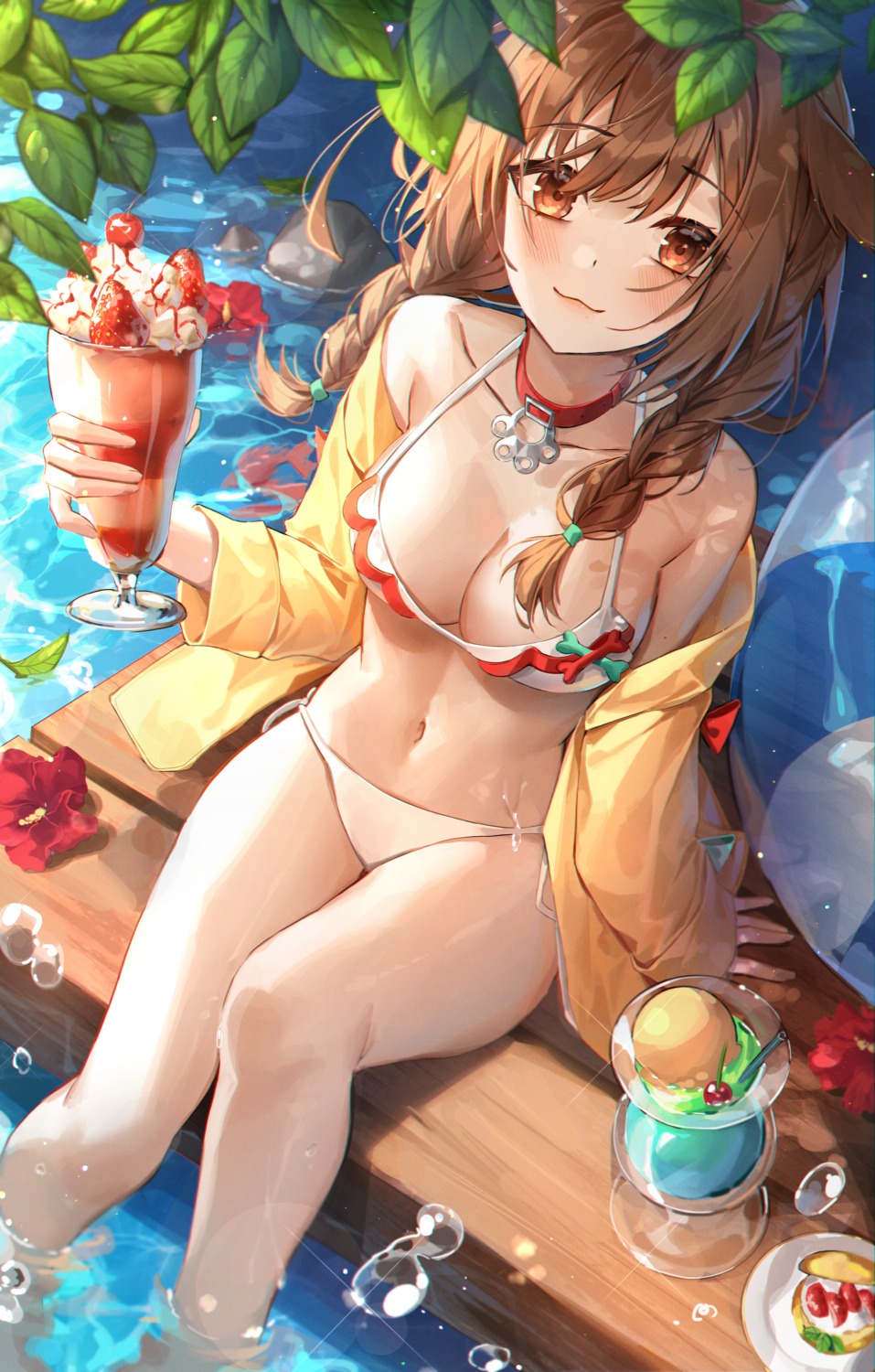animal_ears, bikini, hololive, hololive_gamers, inugami_korone, inumimi, minttchocok, open_shirt
