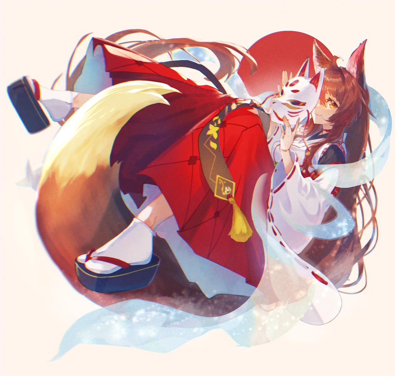 animal_ears, kitsune, miko, murechika, nijisanji, skirt_lift, tail