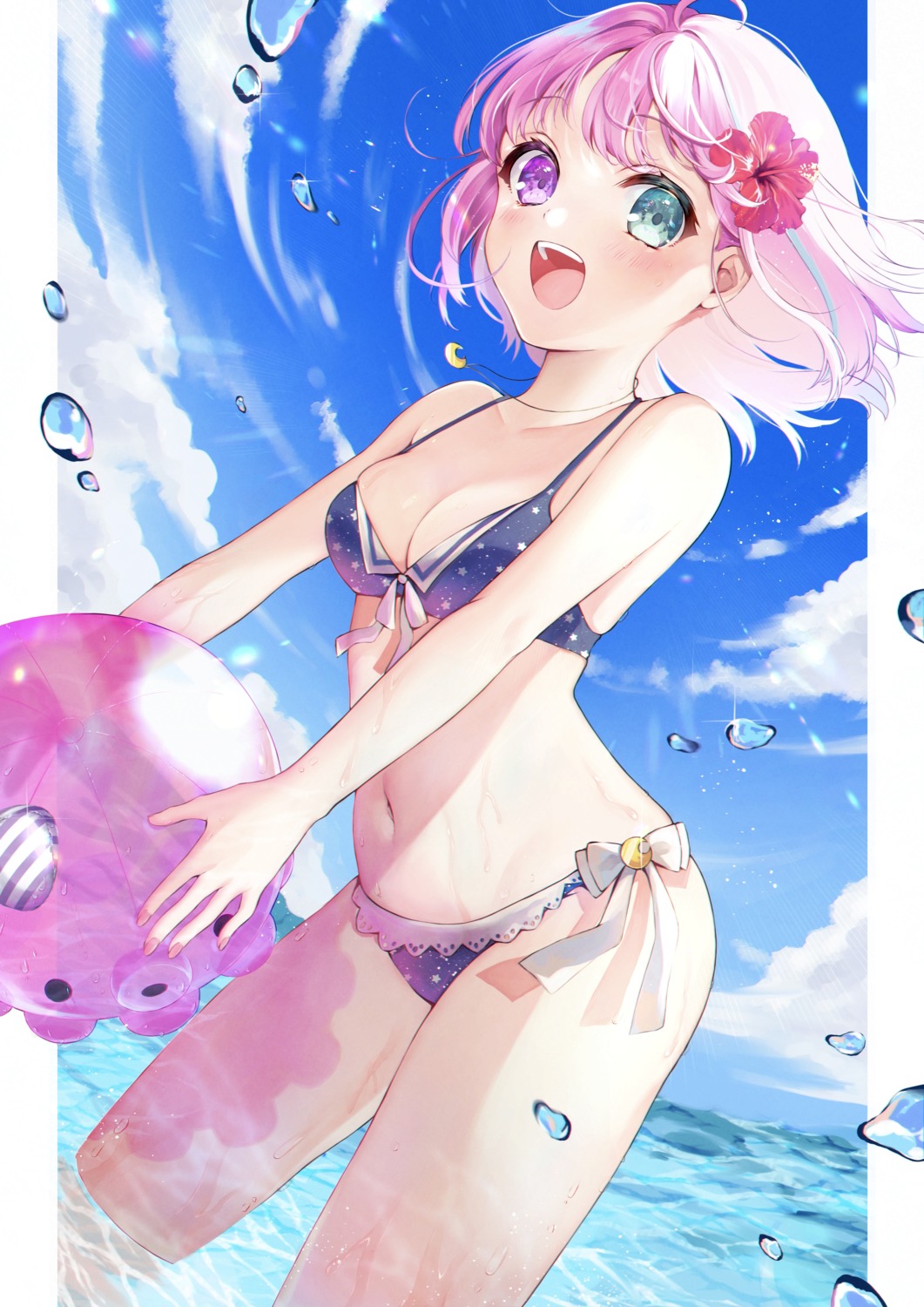 bikini, heterochromia, himemori_luna, hololive, kabi_akaru, swimsuits, wet