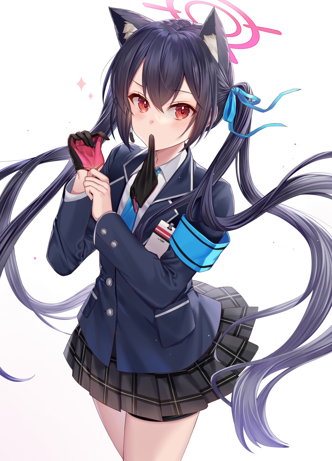 animal_ears, blue_archive, halo, ion_(on01e), kuromi_serika, nekomimi, seifuku, skirt_lift