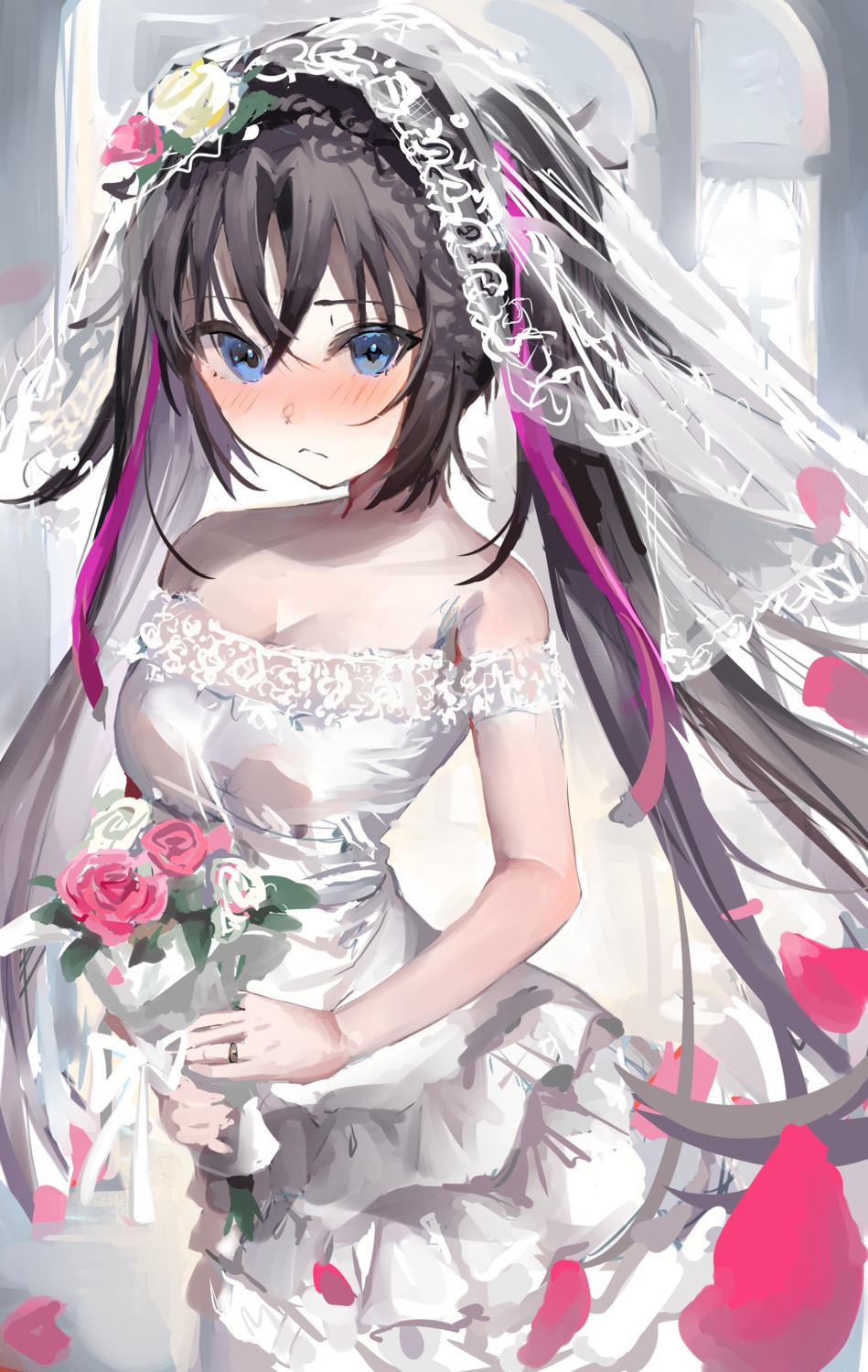 cleavage, dress, mahou_shoujo_lyrical_nanoha, mahou_shoujo_lyrical_nanoha_vivid, no_bra, sieglinde_jeremiah, tomose_toiro, wedding_dress
