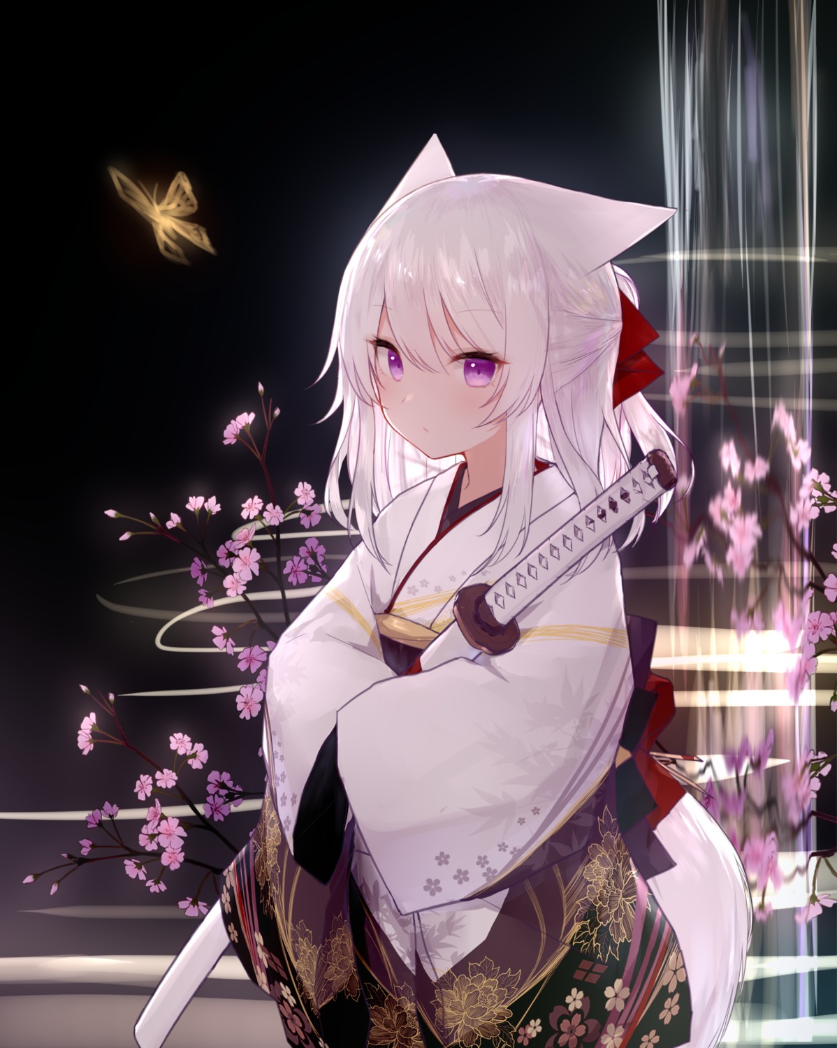 animal_ears, guo582, japanese_clothes, kitsune, sword, tail