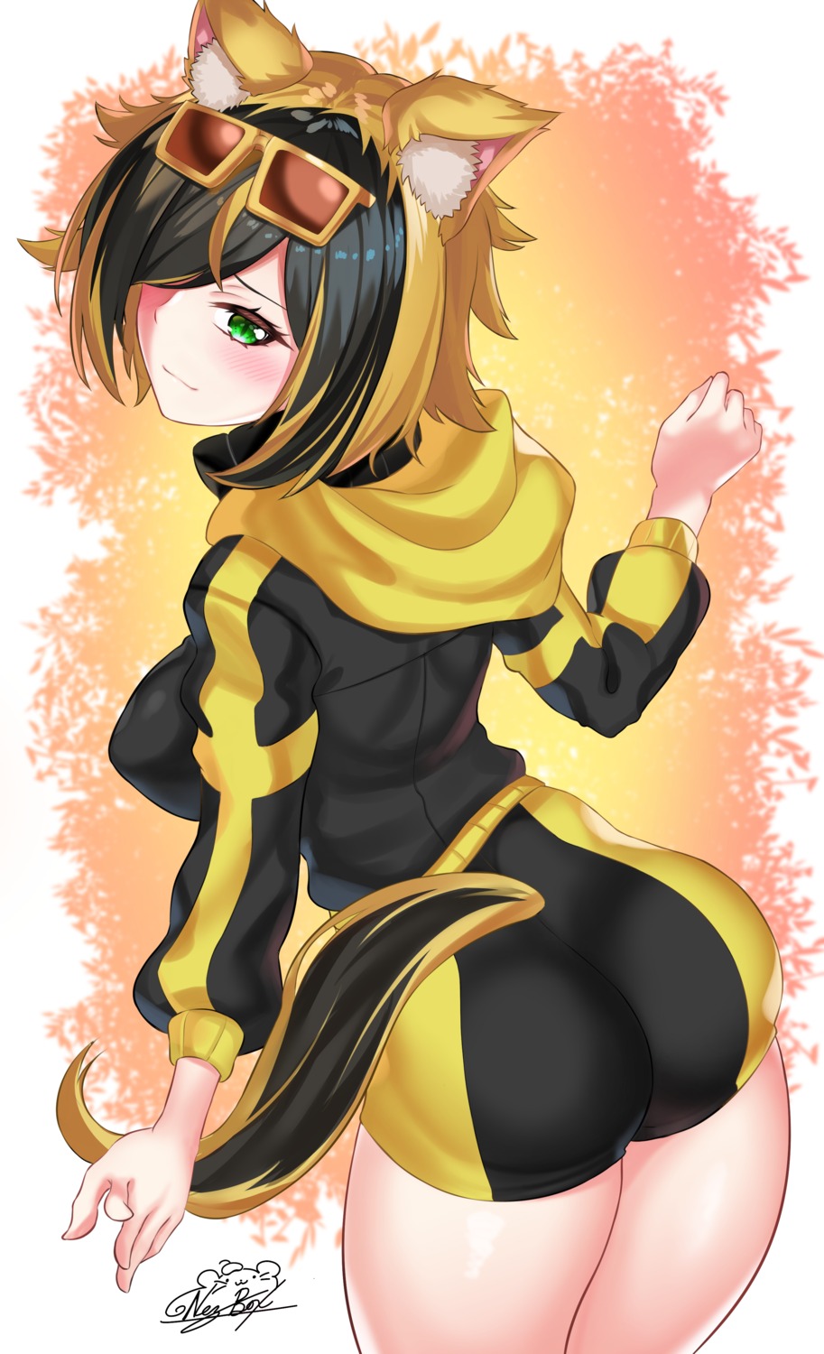 animal_ears, ass, megane, nekomimi, nez-box, tail