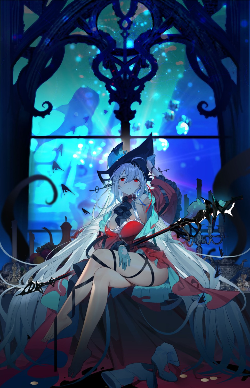 arknights, bahao_diqiu, dress, garter, skadi_(arknights), weapon