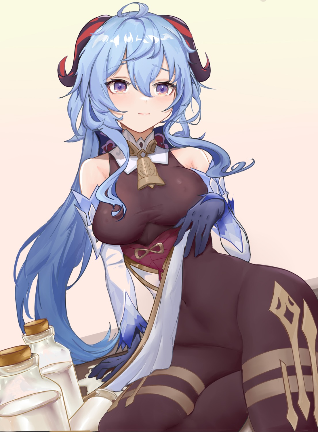 asian_clothes, bodysuit, ganyu, genshin_impact, horns, qing_cheng_ran, skirt_lift