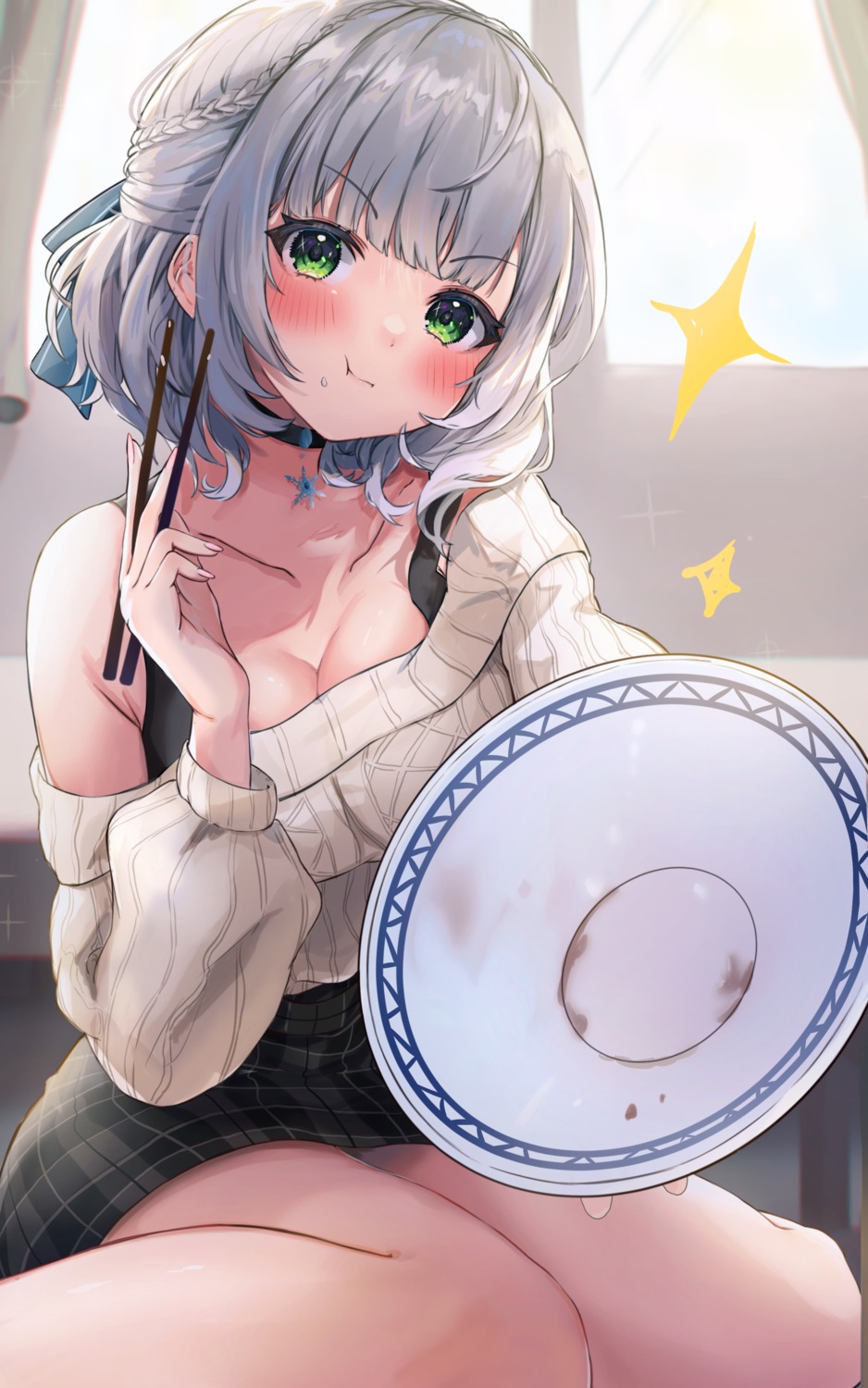 amefukura_art, cleavage, hololive, shirogane_noel, sweater