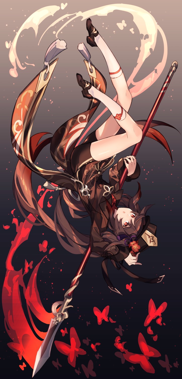 asian_clothes, genshin_impact, hizuki_miya, hu_tao, weapon