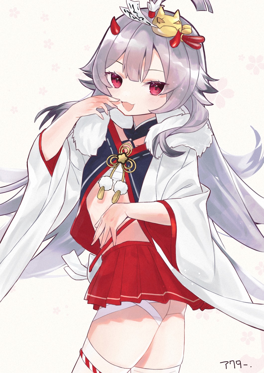 akutaa, azur_lane, bandages, hibiki_(azur_lane), horns, japanese_clothes, sarashi, thighhighs
