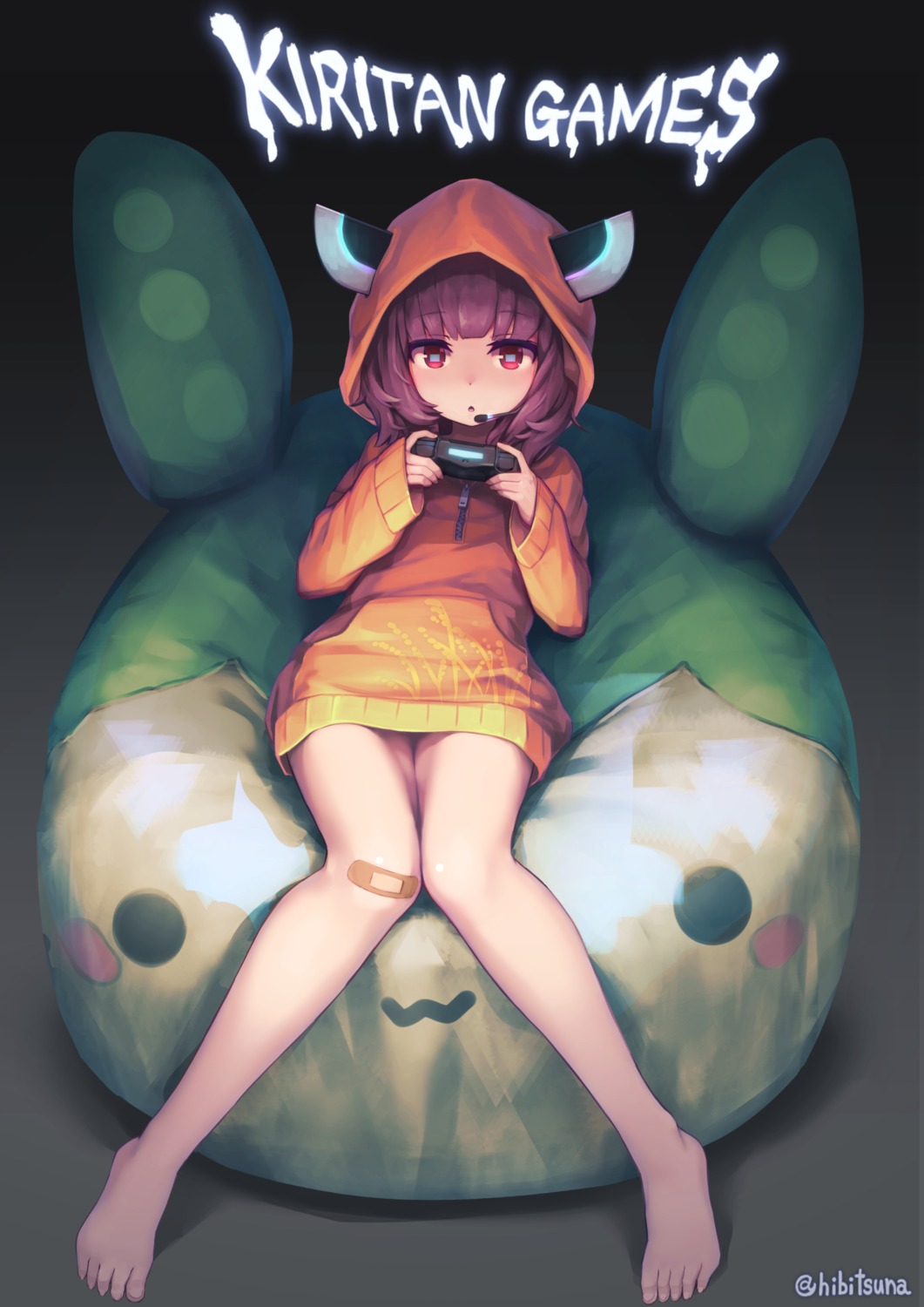 bandaid, hibi_tsuna, horns, touhoku_kiritan, voiceroid