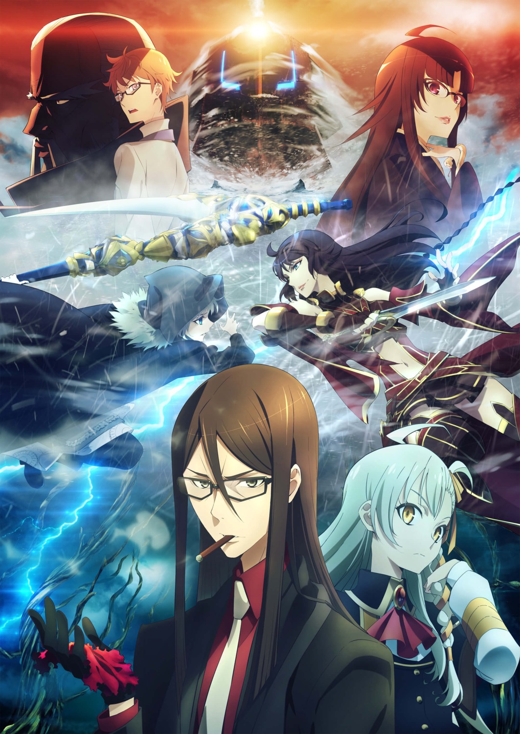 adashino_hishiri, business_suit, caules_forvedge_yggdmillennia, gray_(fate), lord_el-melloi_ii, lord_el-melloi_ii-sei_no_jikenbo, megane, olga_marie_animusphere, smoking, sword, tagme, type-moon, waver_velvet, weapon