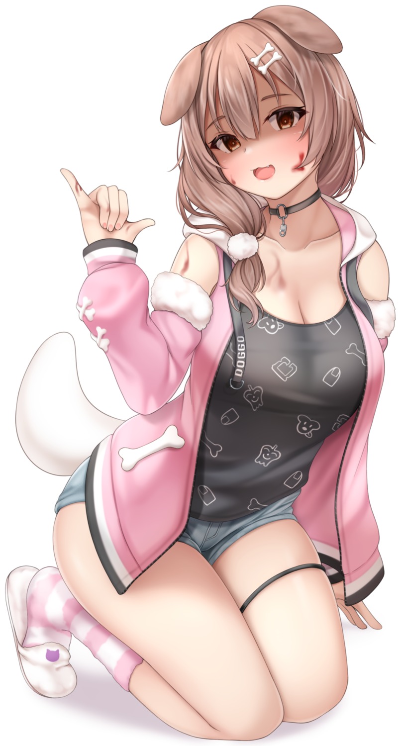 animal_ears, blood, cleavage, garter, hololive, hololive_gamers, inugami_korone, inumimi, lomocya, tail, yandere