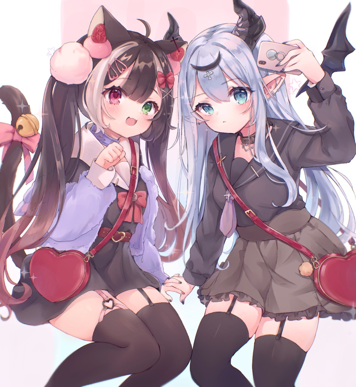animal_ears, dress, heterochromia, horns, indie_virtual_youtuber, nekomimi, nosyuka, pointy_ears