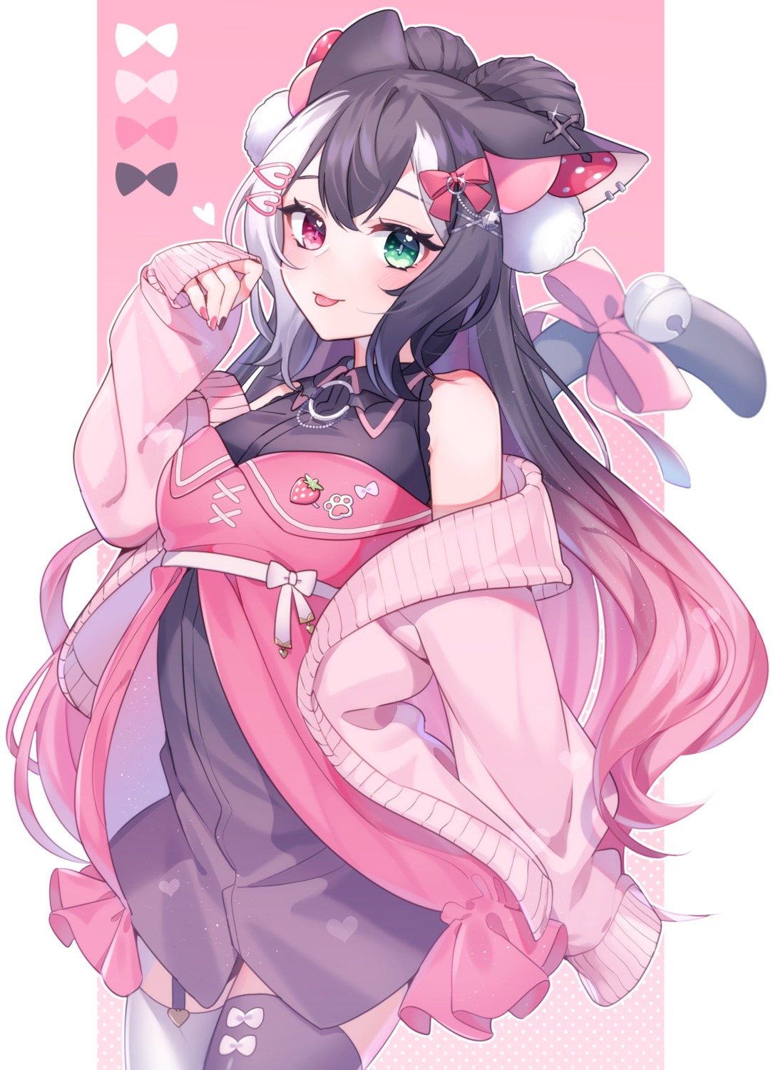 animal_ears, dress, heterochromia, indie_virtual_youtuber, nekomimi, peta_(snc7), qiu_yue_(vtuber), stockings