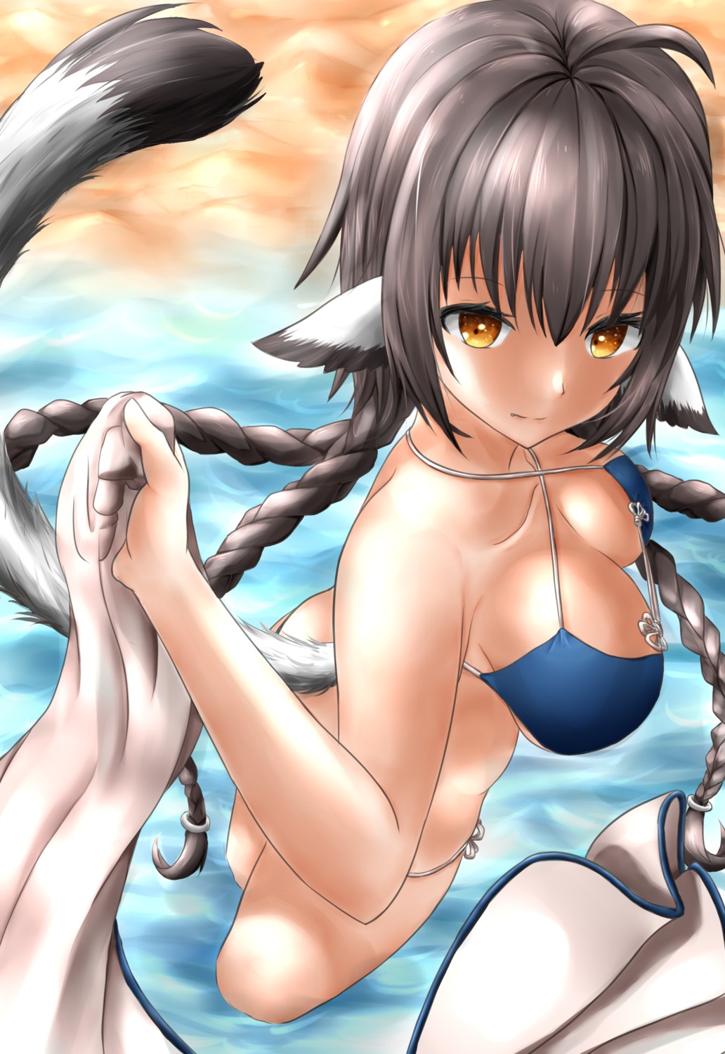 animal_ears, anju_(utawarerumono), bikini, cover_(artist), swimsuits, tail, utawarerumono, wet