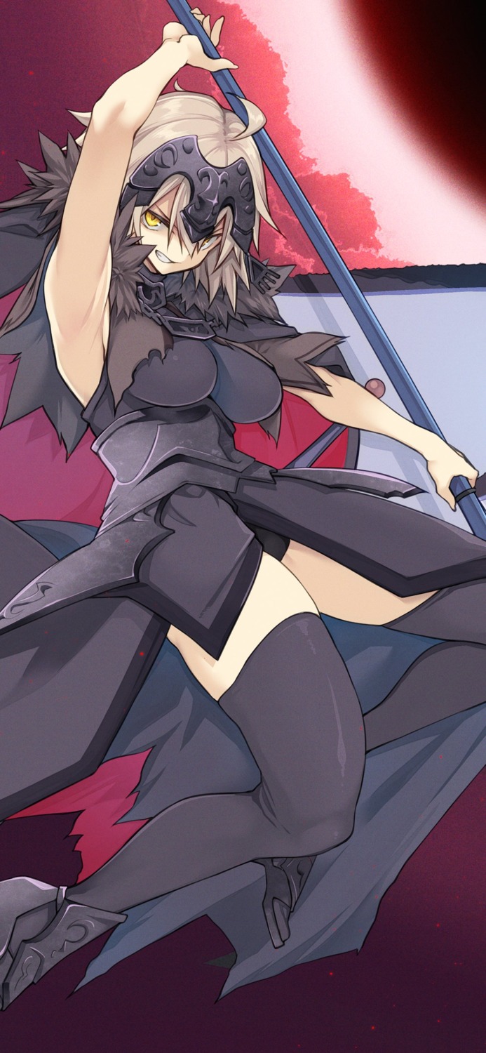 10mo, armor, fate/grand_order, jeanne_d'arc, jeanne_d'arc_alter_(fate), sword, thighhighs, torn_clothes