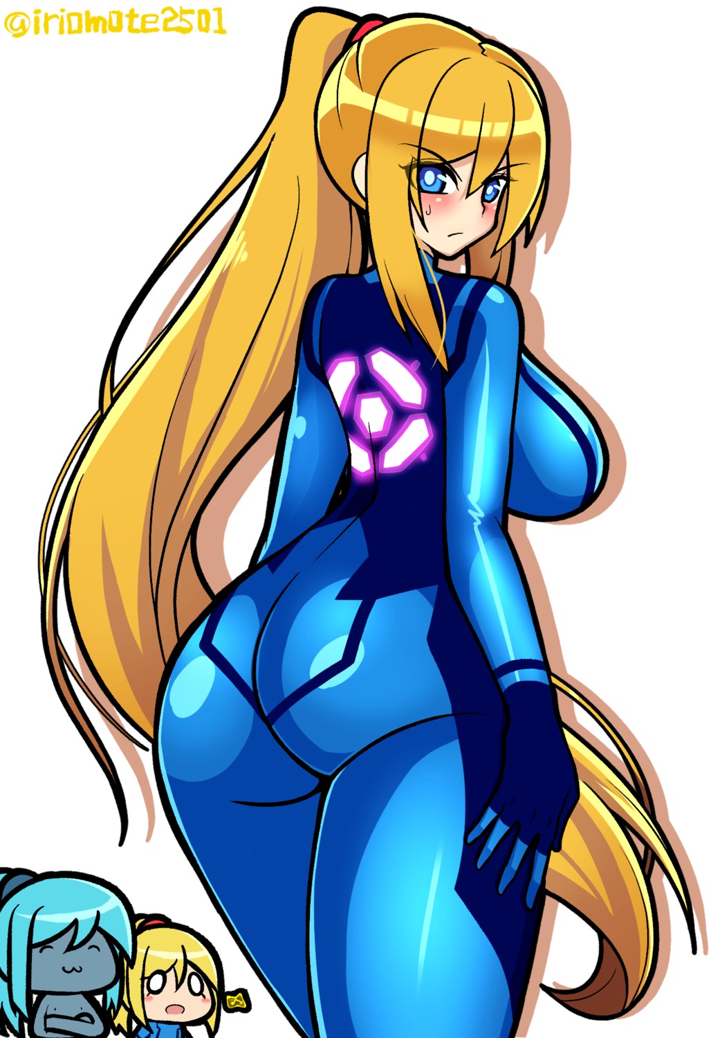ass, bodysuit, chibi, iriomote_umineko, metroid, samus_aran