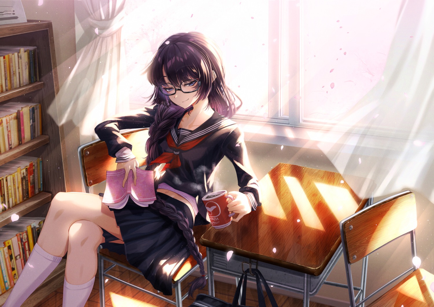 cluseller, megane, seifuku, skirt_lift