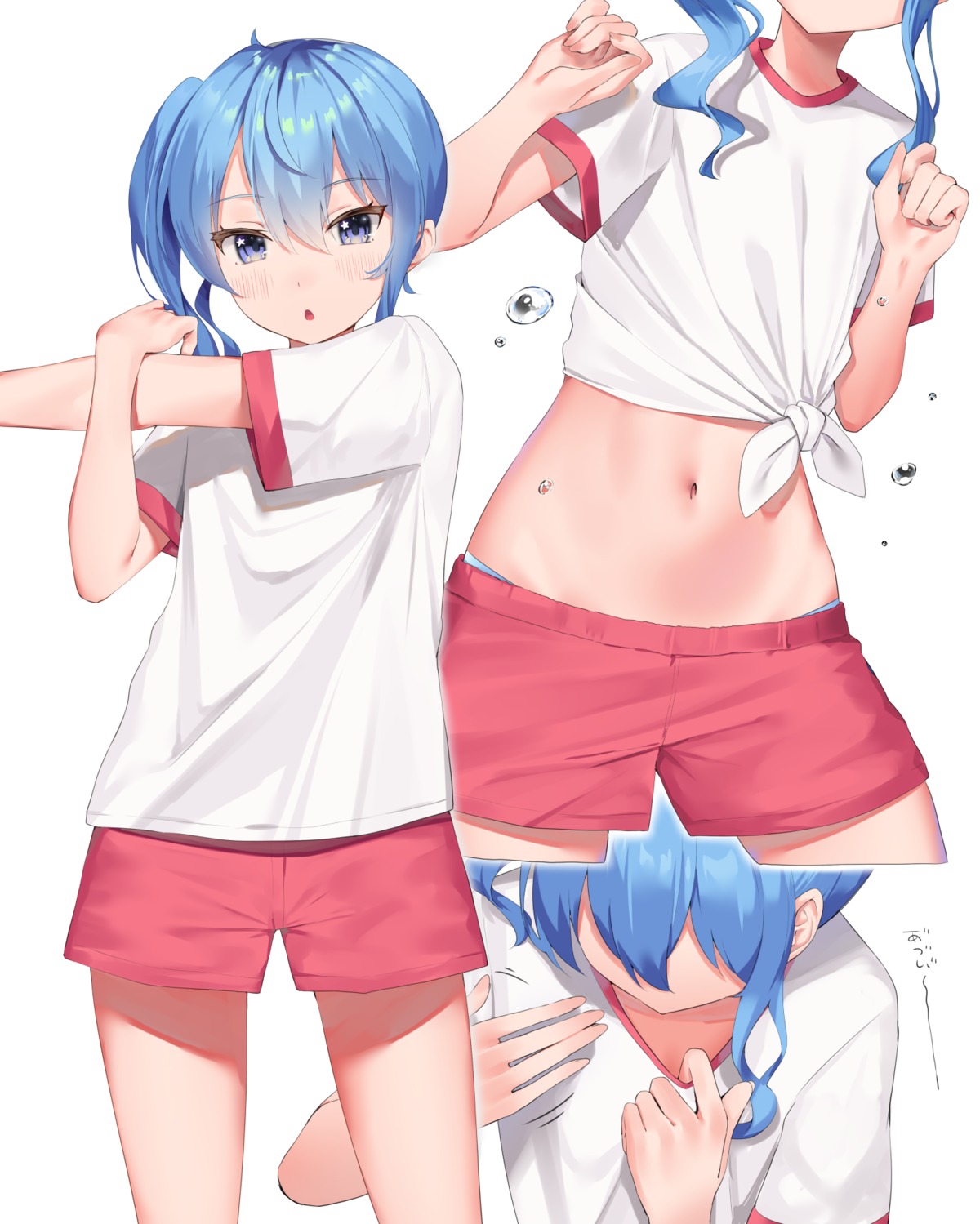 gym_uniform, hololive, hoshimachi_suisei, k_mugura, pantsu, shirt_lift