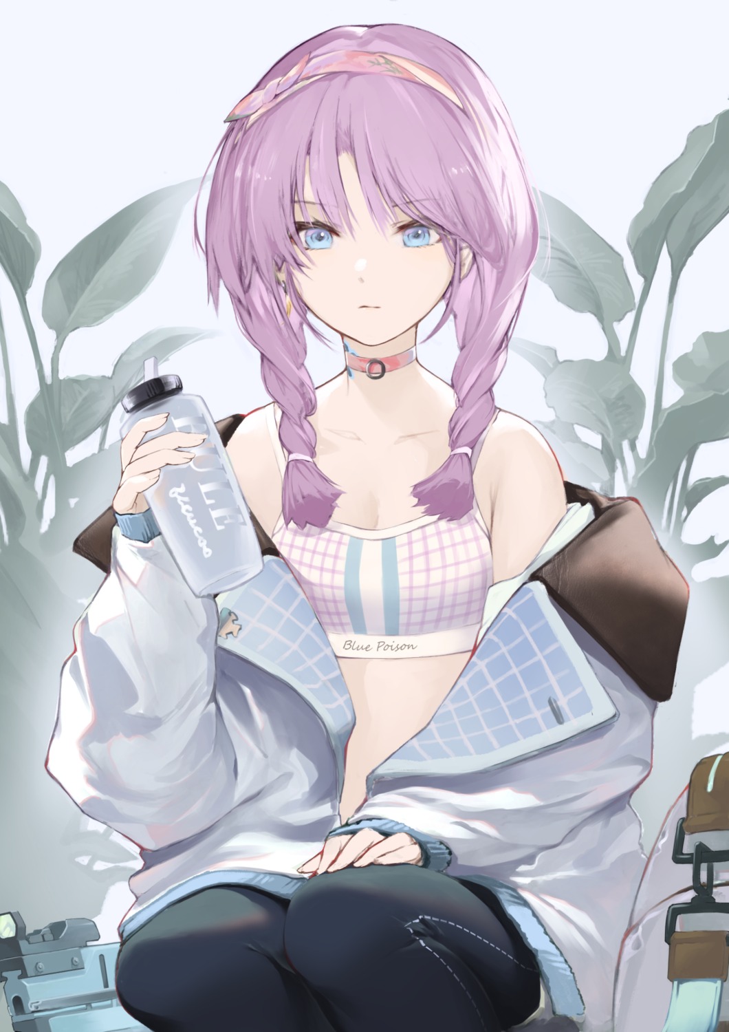 aizawa_masaya, arknights, blue_poison_(arknights), bra, cleavage, open_shirt