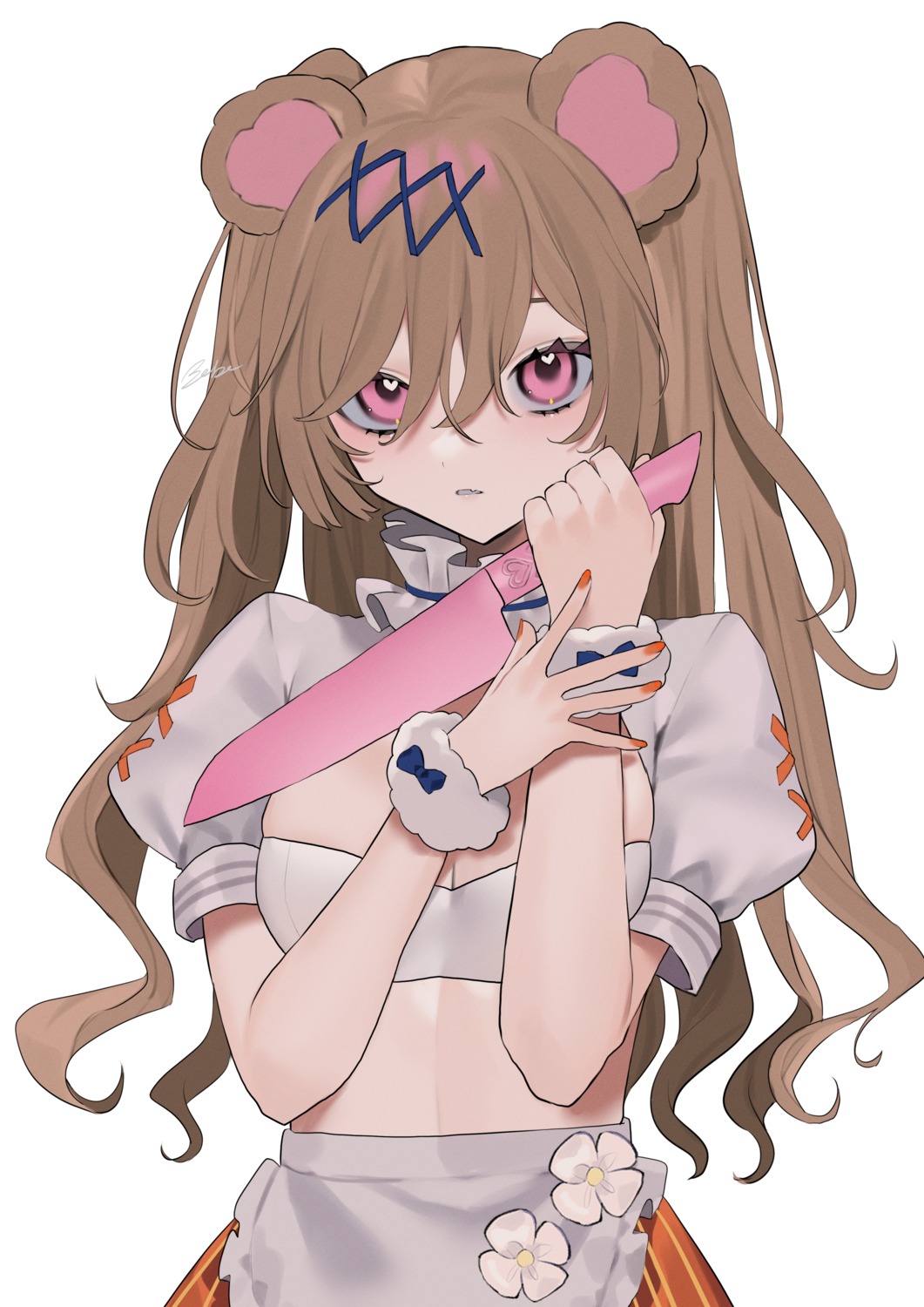 animal_ears, bebe_pp, breast_hold, cleavage, weapon