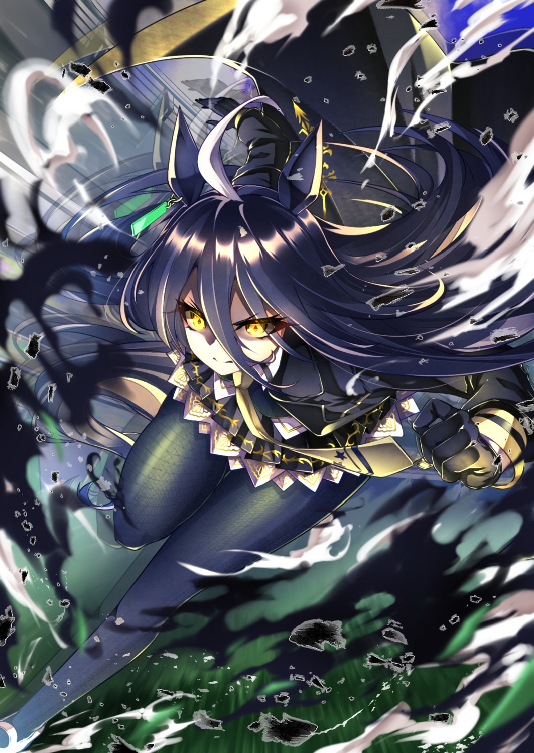 animal_ears, hero_(10cl3), manhattan_cafe_(umamusume), pantyhose, skirt_lift, uma_musume_pretty_derby, uniform