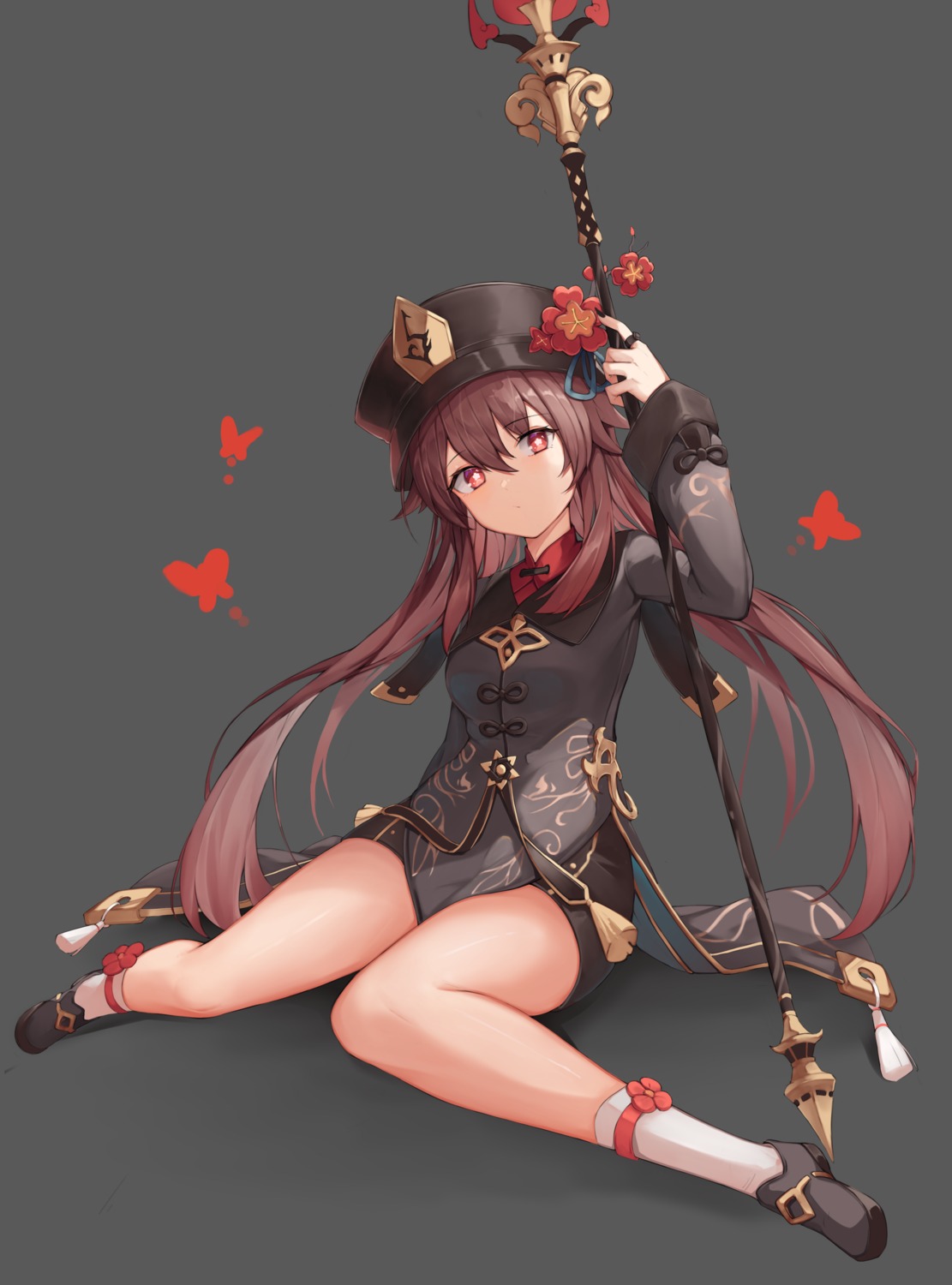 aoria, asian_clothes, genshin_impact, hu_tao, weapon