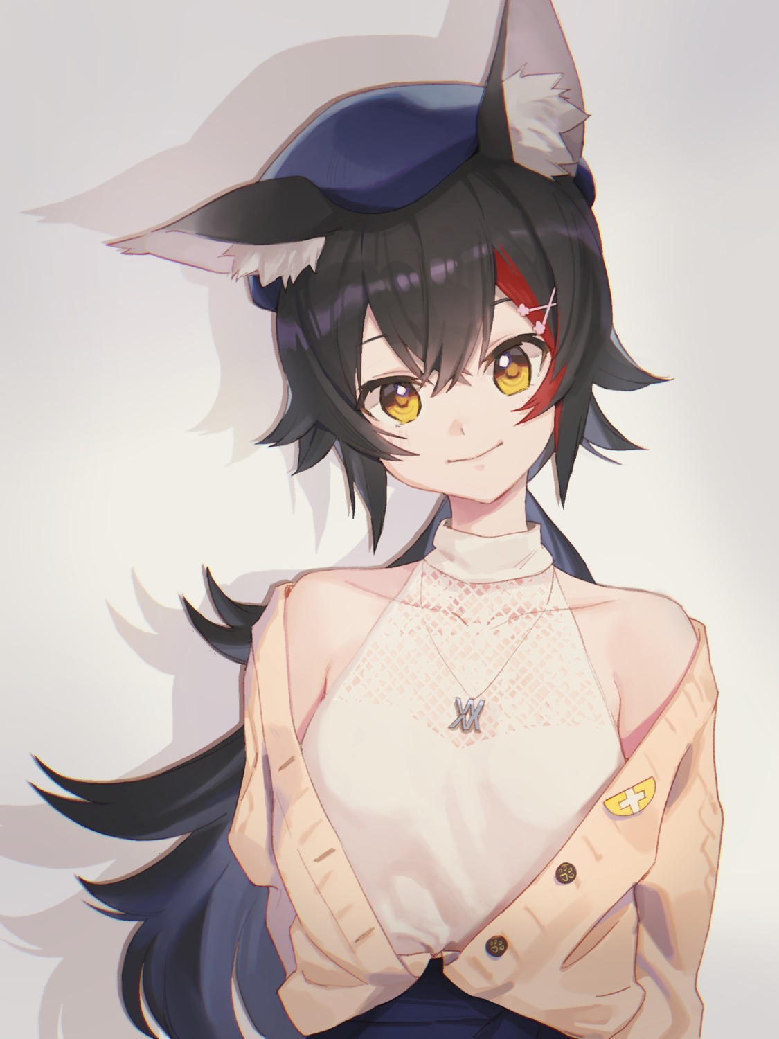 animal_ears, fishnets, hololive, hololive_gamers, ookami_mio, see_through, sweater, tugo