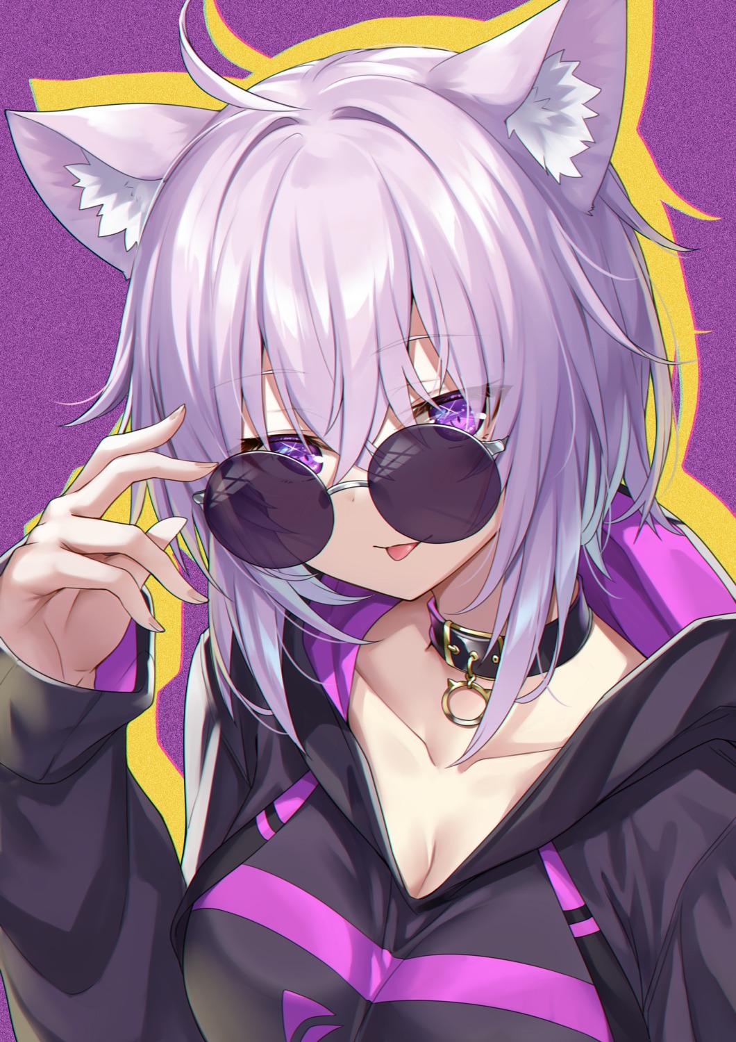 animal_ears, cleavage, hololive, hololive_gamers, ks, megane, nekomata_okayu, nekomimi