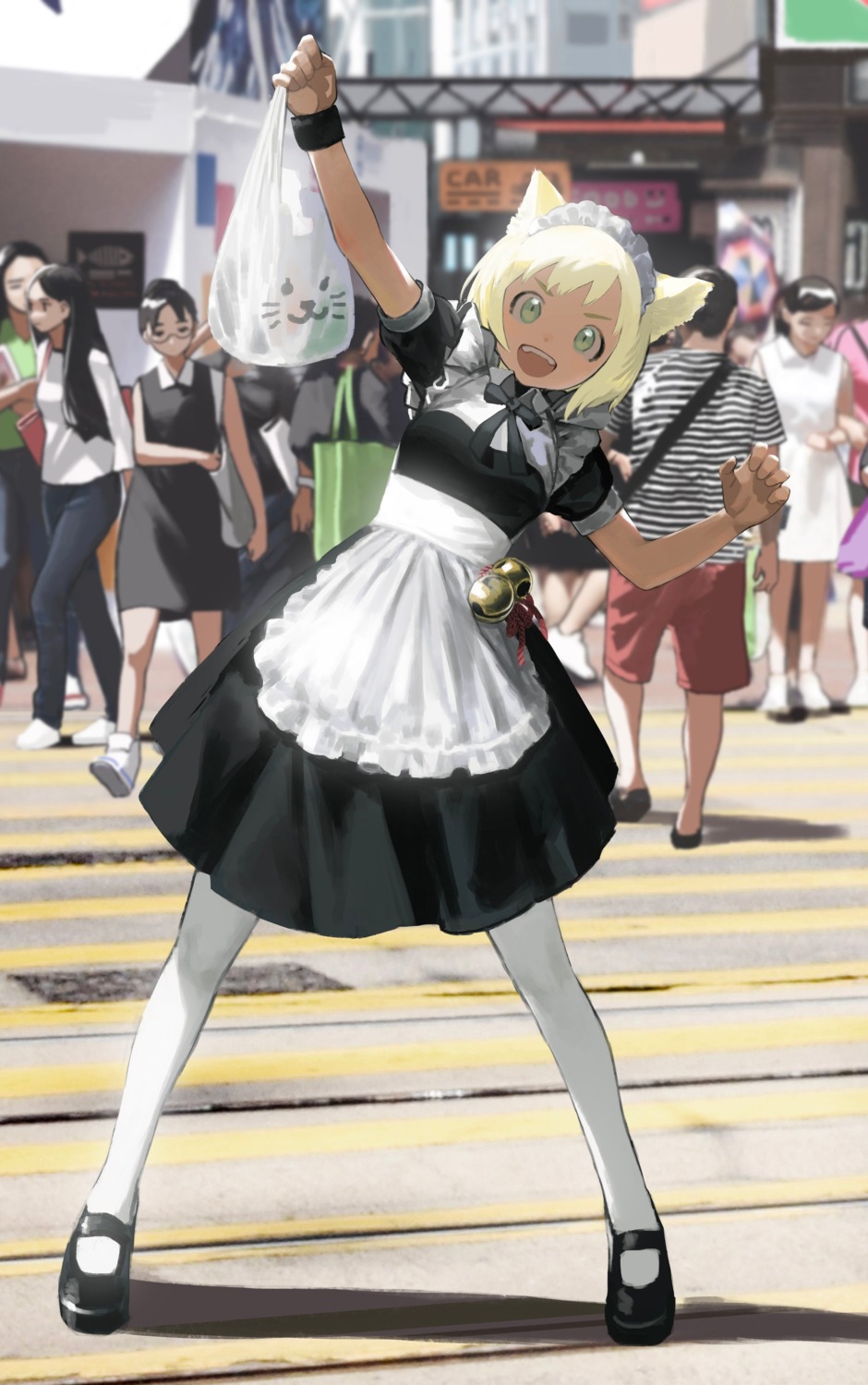animal_ears, dress, maid, megane, nekomimi, pantyhose, sara_manta