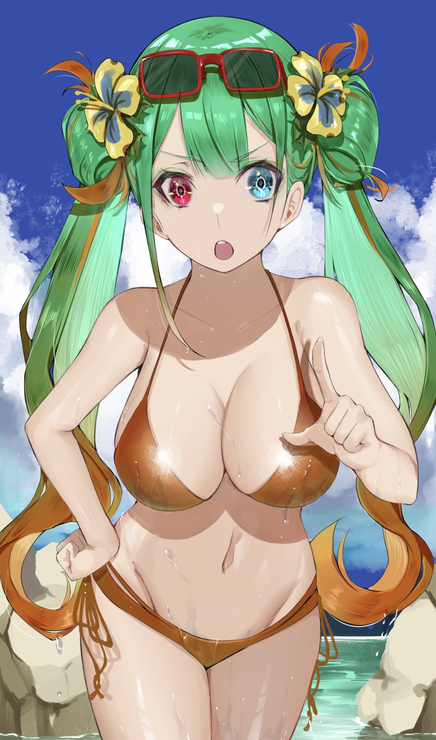 bikini, heterochromia, megane, r_(ryo), swimsuits, wet