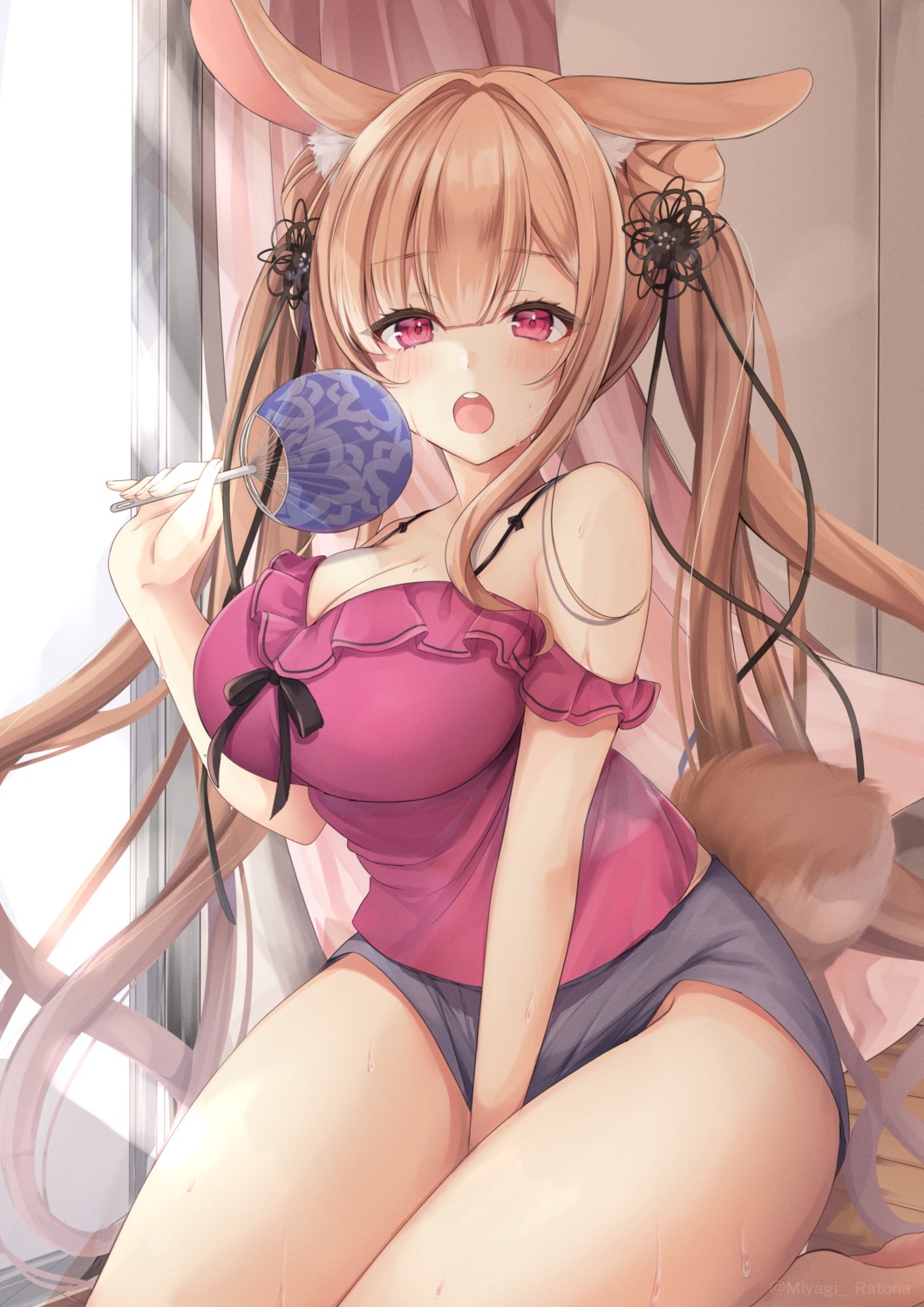 animal_ears, bunny_ears, cleavage, miyagi_ratona, tail