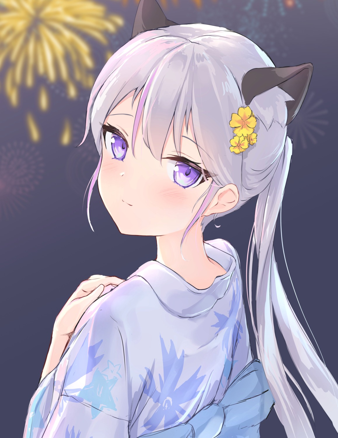 animal_ears, parfait, sketch, yukata