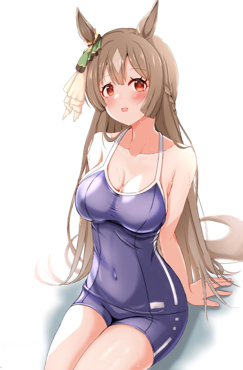 animal_ears, raindrop746079, satono_diamond_(umamusume), school_swimsuit, swimsuits, tail, uma_musume_pretty_derby, wet
