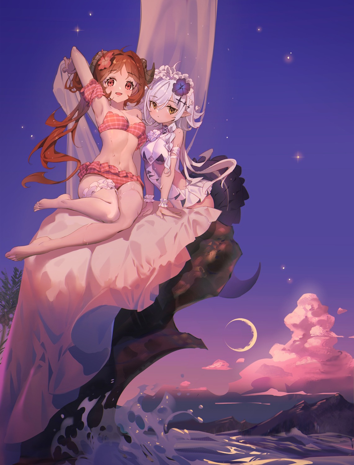 animal_ears, arknights, bikini, eyjafjalla_(arknights), feet, garter, horns, mio-muo1206