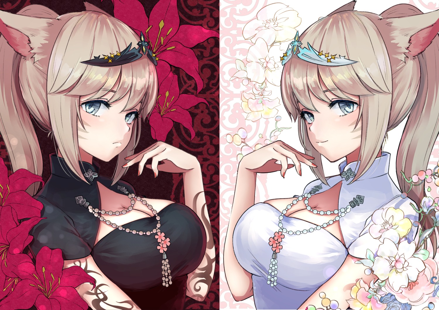 animal_ears, cleavage, final_fantasy, final_fantasy_xiv, lilith_degree, miqo'te, nekomimi