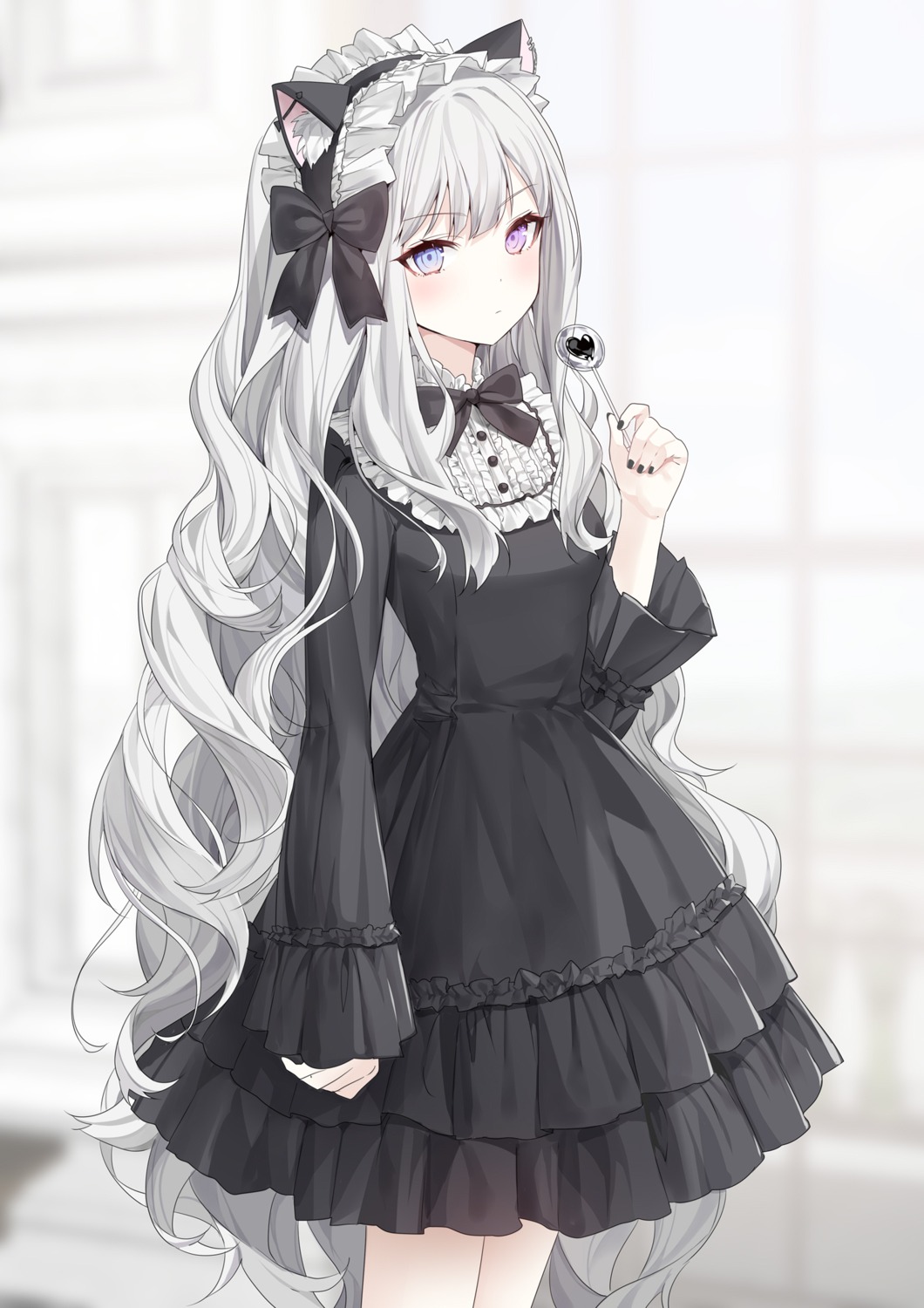 animal_ears, dress, gothic_lolita, heterochromia, lolita_fashion, nekomimi, ronopu