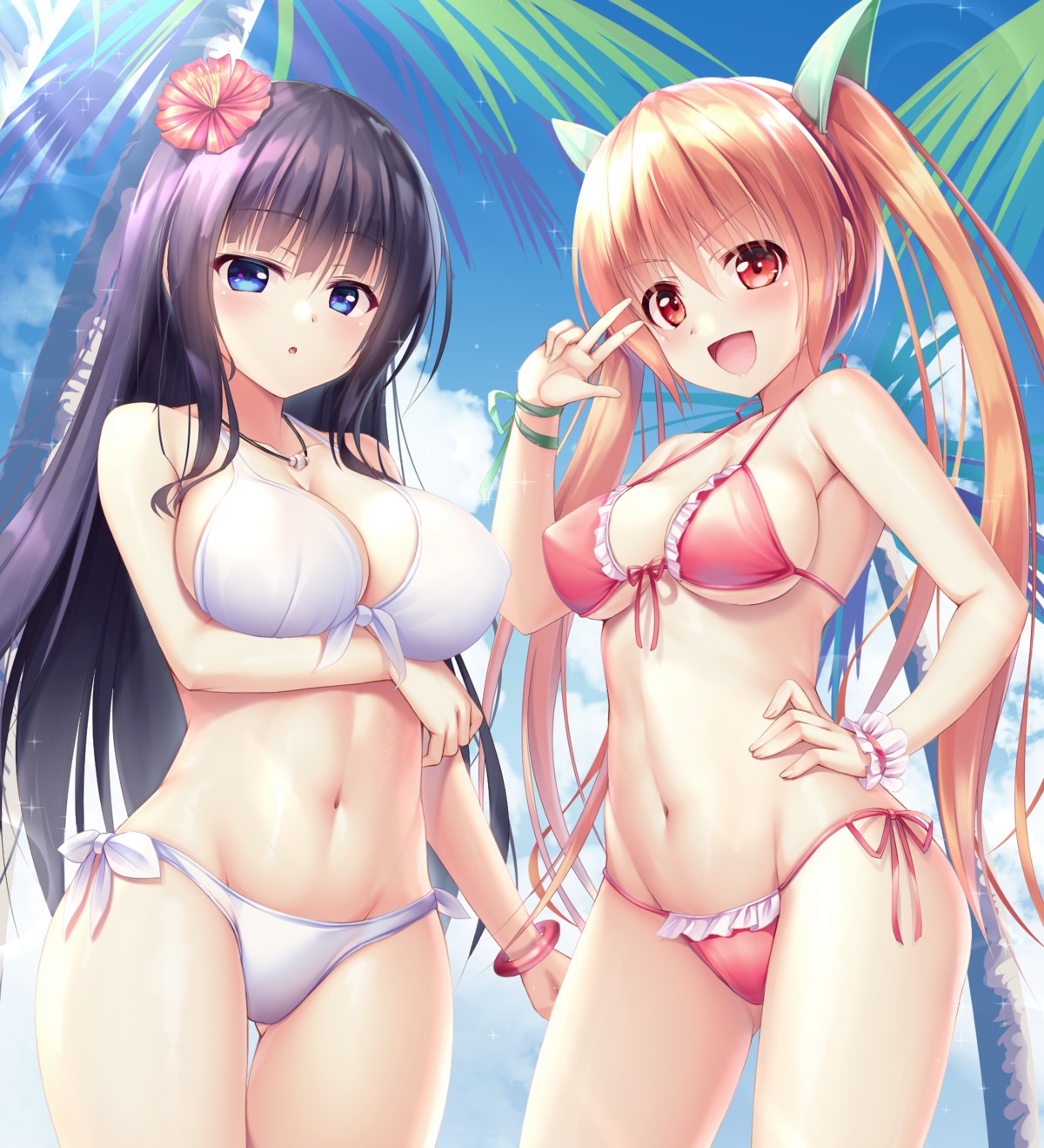 bikini, breast_hold, cleavage, erect_nipples, naoki_(endofcentury102), swimsuits