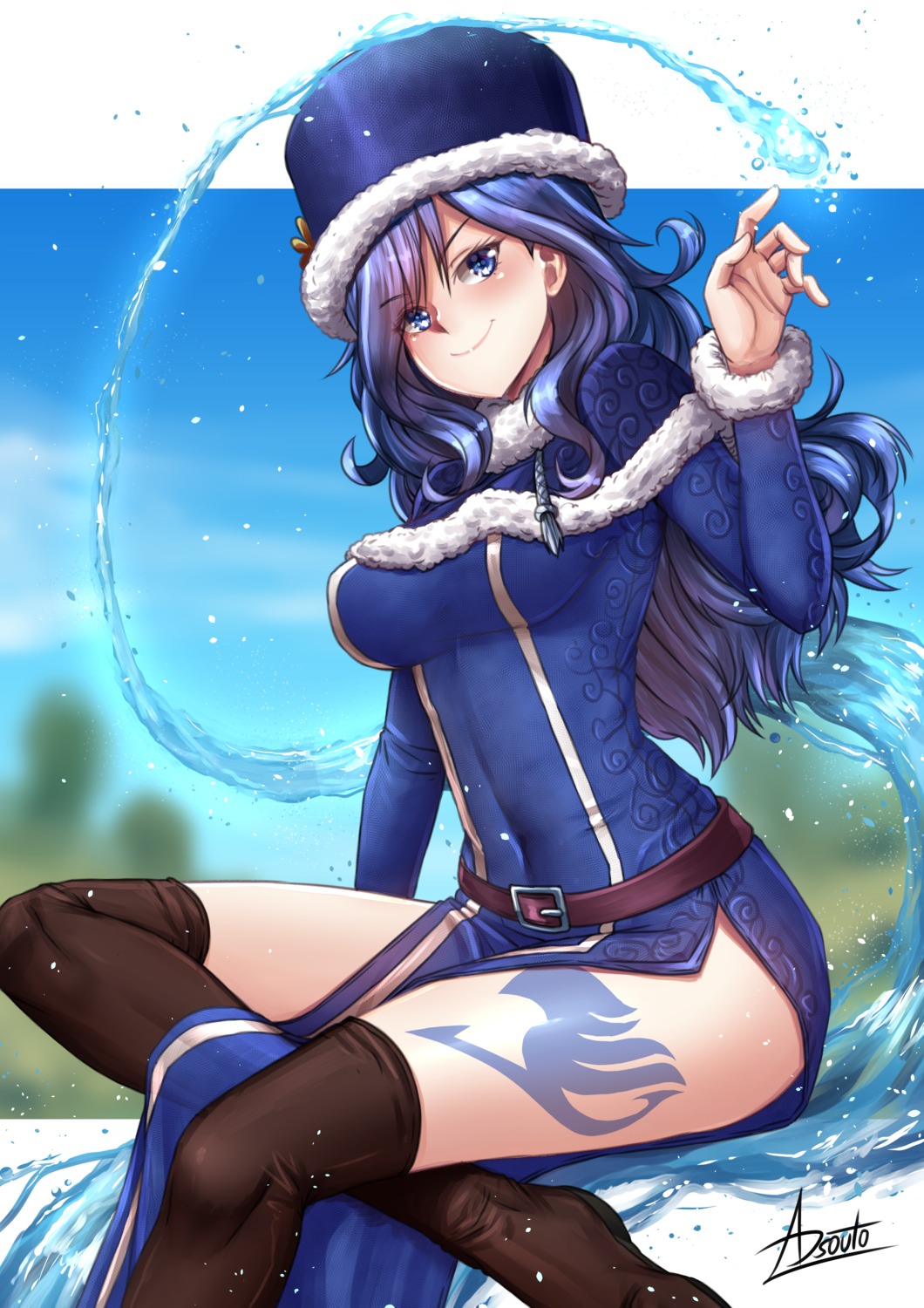 adsouto, dress, fairy_tail, juvia_lockser, tattoo, thighhighs